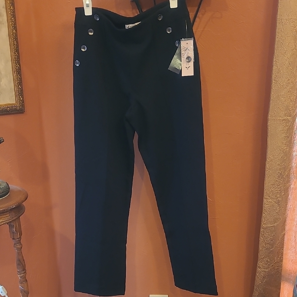 Nanette Lepore Black Pants Button-Detail Pull On Stretch Size Medium - Picture 3 of 10